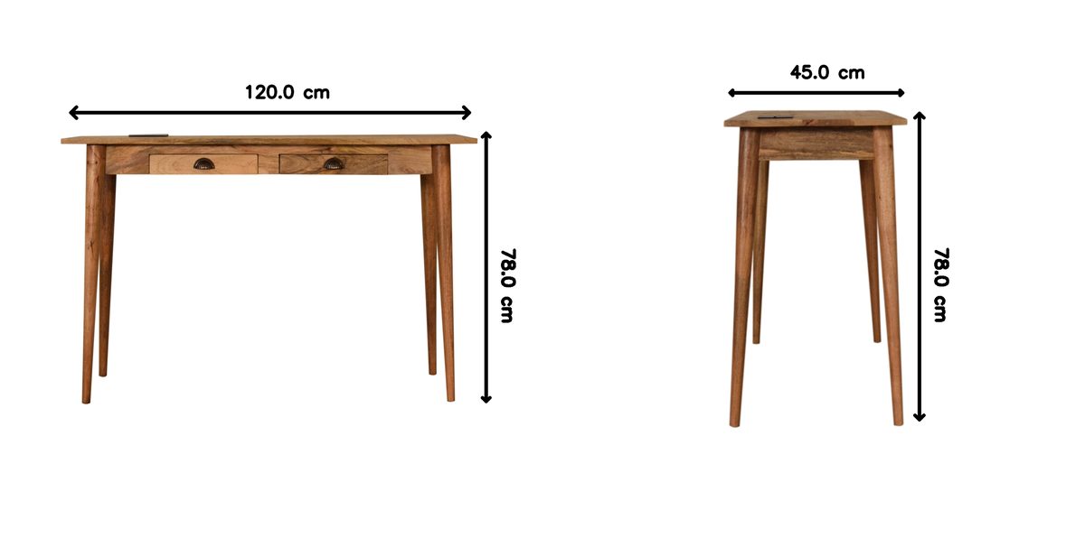 Solid Wood 2 Drawer Cable Writing Desk, Brown
